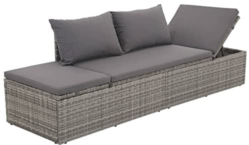 Festnight Loungebett Outdoor mit Liegefunktion,3 Sitzer Sofa mit Liegefunktion,Gartensofa Polyrattan Grau,Gartenbettsofa,Liegesofa,Relaxliege,Sonnenliege