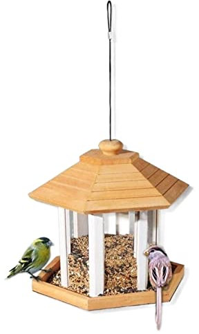Vogelfutterhaus Vogelfutterspender Hängender Vogelfutterspender Für Den Außenbereich Aus Holz Mit Abdeckung, Vogelfutterbox, Auslaufsicherer Pavillon Futterhaus für Vögel Vogelfutterstation