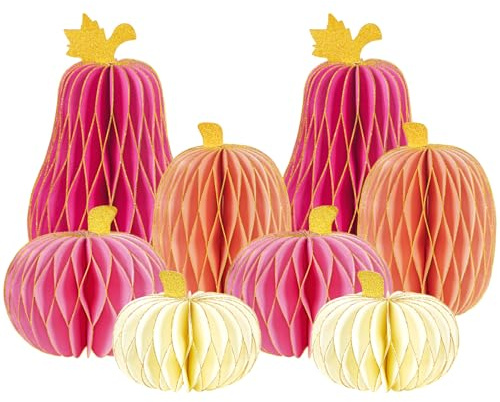 SUNBEAUTY 8 Stück Papier Honeycomb Kürbisse Papier Wabenbälle Kürbis Laternen für Thanksgiving Halloween Party Dekoration Herbstdeko Herbstdekorationen