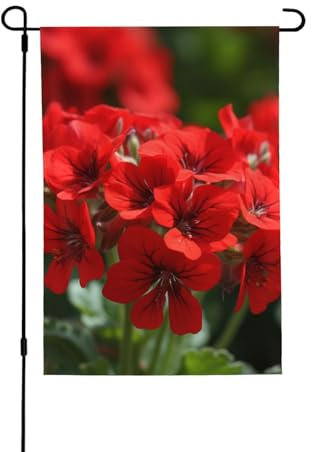 Gartenflaggen, 71,1 x 101,6 cm, vertikal, doppelseitig, klein, dekorative Flagge, rote Geranien, Gartenflagge, Outdoor-Flagge für alle Jahreszeiten, Urlaub, Hof, Dekoration