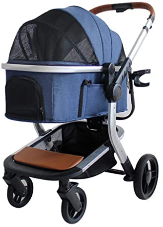 Verbesserte Haustier-Buggys für kleine und mittelgroße Hunde, Haustier-Buggy für Katzen und Hunde, teilbarer Hunde-/Katzen-Kinderwagen, Buggy, Kinderwagen, leichter, zusammenklappbarer Wagen mit 4 R