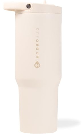 HydroJug Sport - Stainless Steel Tumbler with Straw, Vacuum Insulated, 32oz Leakproof Water Bottle, Ergonomic Design, Reusable, Dishwasher Safe, Rubber Base, Durable for Gym or Outdoors, Cream