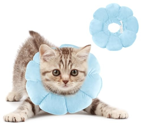 Moosono Halskrause Katze, Einstellbarer Katzenkragen | Weich Blumen Katzen Halskrause, Kragen Katze für Nach Operationen und Verletzungen, Halskrausen für Kleine Katzen Hunde, Blau