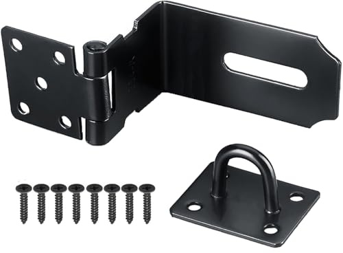 Litensh 90 degrés Loquet Porte à angle droit, 4 Inch Loquet de Cadenas Agrafe en acier inoxydable Moraillon De Verrou Porte de Sécurité Porte Fermoir de Cadenas Loquet de verrouillage noir
