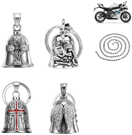 Guardian Angel Bell, campanella di protezione, campana da equitazione in acciaio inox, per motociclisti, Pabbyeey 4 campanelle da motociclista, 3x4 cm