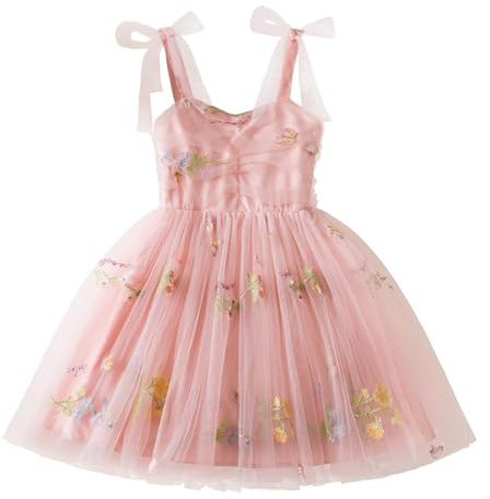 JiAmy Abiti in tulle a costine per ragazze – Abito primaverile con paillettes – maniche a balza – arcobaleno – per bambini da 1 a 6 anni, 4-5 Anni