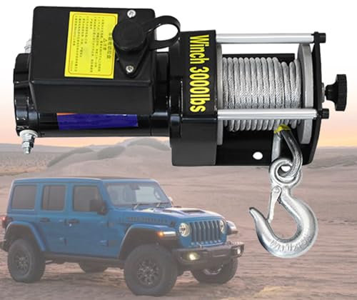 VNATWGOO Treuil éLectrique 12V/24V éTanche 3000Lb-4000Lb pour Tout-Terrain, Sable, Levage De VéHicule, Sauvetage d'urgence avec Double TéLéCommande,3000lb-24V