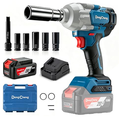 Dong Cheng 20V Brushless Impact Wrench, 910N.m(670ft-lbs) 1/2 inch 4-Speed Cordless Torque Gun with Storage Box, Easily Removes Bolts on Cars, Trucks, and Tractors, Includes 4.0Ah Battery & Charger