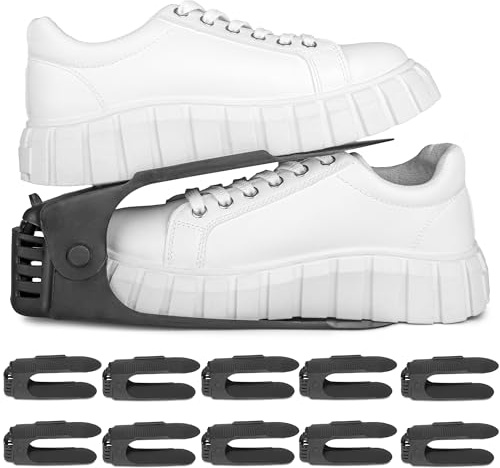 SULPO Schuhschlitz - 10 Stück Schuhorganizer Schwarz, Schuhaufbewahrung Platzsparend, Praktischer Schuhstapler für Ordnung und Platzersparnis