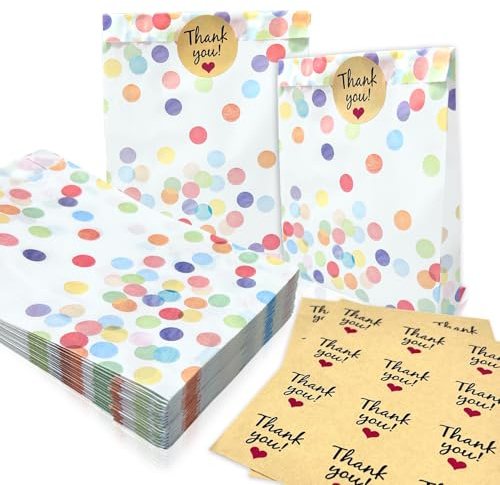 20-Pack Prickiga Papperspåsar med 24 Klistermärken - Söta Tårtpåsar för Bröllop, Födelsedagar och Party Giveaways