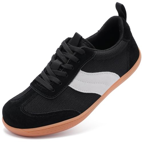 Barefoot Shoes for Womens Trainers Extra Wide Fit Memory Foam Arch Support Running Shoes Ladies Lace Up Lightweight Non Slip Outdoor Walking Sneakers Black UK 7