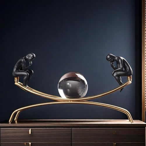 DUOAZJL Art Statue - The Thinker Thinking Man Statues with Crystal Ball Sculpture Figurine, Home Office Living Room Desktop Display Decoration(47 * 9 * 20cm)