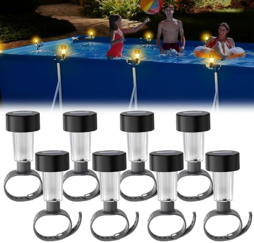 KQWVZ Lampe Solaire Pour Piscine, Lot de 8 Lampes Solaires de Bassin, IP65 étanche Lampe SolairePiscine, Lumiere Piscine Hors Sol,Accessoires Piscines,pour Chemins Pelouse Terrasse Cour