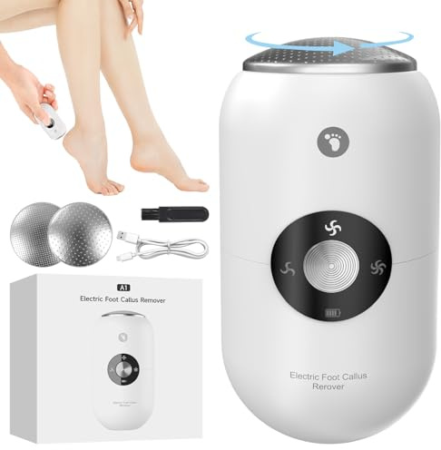 Hornhautentferner Elektrisch mit LED-Display, Hornhaut Entfernen Fuß Elektrisch mit 2 Edelstahl-Schleifköpfen, Callus Remover für Rissige Fersen, Abgestorbener, Hornhaut entfernen– Elfenbein