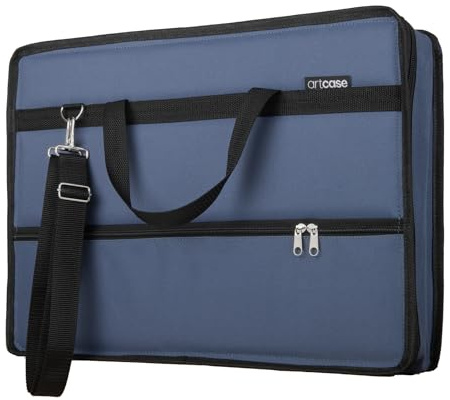 Le'arte Artcase max DIN A3 – Harte Künstlermappe, Zeichenmappe A3, Dokumententasche, 49 x 36 x 7 cm, Kunst-Transportmappe, Wasserdicht, Großformat, Hardcover (Denim Blue)