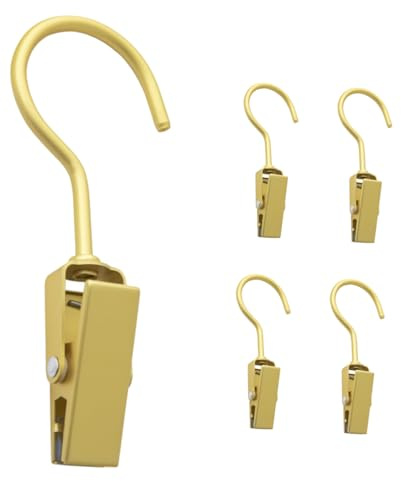 ULTECHNOVO Ganchos para Ropa Pinzas De Aleación De Aluminio Dorados, Multiusos 5 Unidades, Clips Giratorios para Pantalones, Faldas y Sombreros, Accesorios para Armario y Almacenamiento El Hogar