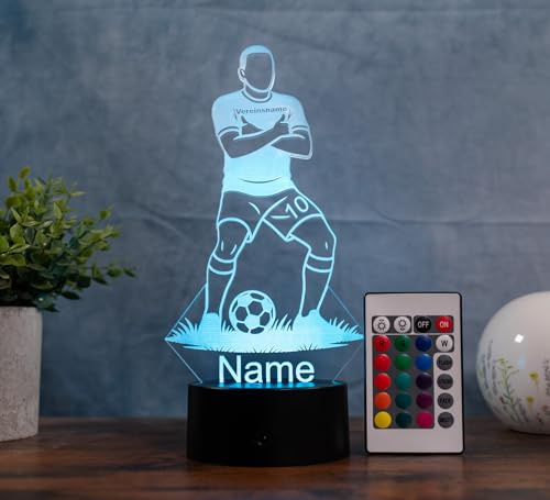 Optechvisual Personalisierte Fußball Lampe – LED Nachtlicht mit Name & Trikotnummer | Fußballer Geschenk Kinderzimmer Deko | Soccer Lamp für Jungen & Fußballfans