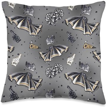 Cheerleader Pattern Cheerleading Cheer Squad Pom Poms Black Throw Pillow
