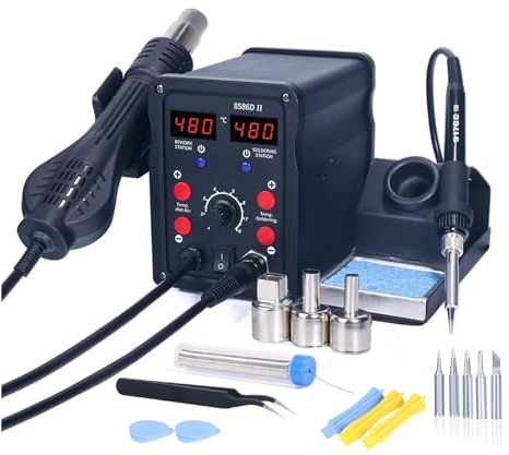 Stazione Di Saldatura 8586D Con Pistola Ad Aria Calda 2 IN 1 Display Digitali, Modalità Sospensione 10 Minuti For Rilavorazione SMD,Controllo della stabilità(Package 2)