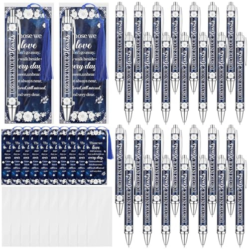 CNSJ 50 Set Funeral Pens Memorial Funeral Favours for Guests Memorial Service Ballpoint Pens and Poem Prayer Bookmarks Celebration of Life Sympathy Condolence Bereavement Remembrance Gifts (Blue)