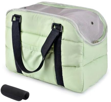 Quppa Handtaschen für kleine Hunde, Hundetragetaschen mit sicherem Geschirrclip, gepolstertem Baumwollinnenfutter, strapazierfähiger Reisetasche für Haustiere mit verstellbarem Gurt, grün