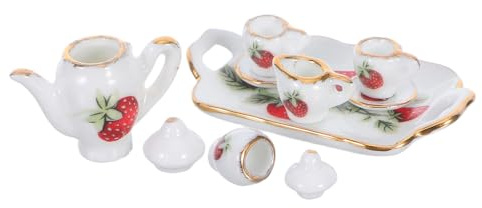 Warmhm Service de Thé Miniature pour Maison de Poupée Mini Théières et Tasses Céramique Jouets de Décoration de Cuisine pour Jeu de Rôle Enfantin