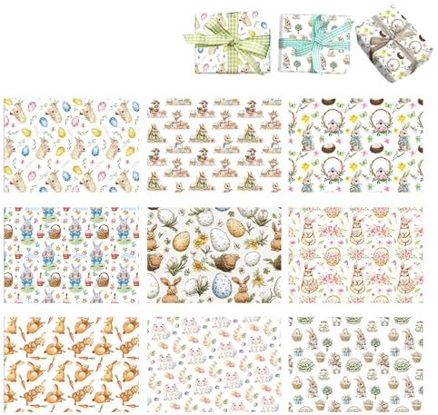 Oster-Geschenkpapier, recycelbar, niedliches Häschen, Geschenkpapier, Eierverpackung, Ostern, Geburtstag, Kinder, Basteln, Verpackung, Dekorationen, 9 Stück (mehrfarbig)