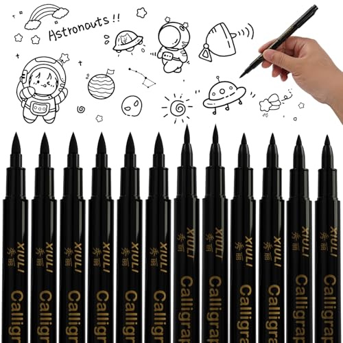10 Pcs Calligraphy Pens for Beginners, Black Drawing Pens for Scrapbook