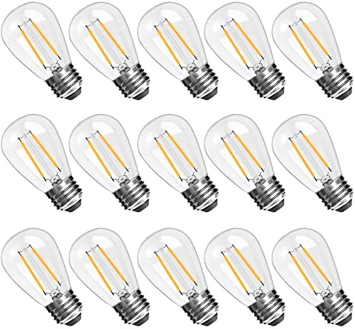 Spacelumen Lampadine LED S14 da 2 W con attacco E27 e involucro in vetro; lampadine impermeabili da 2700 K (bianco caldo) per ghirlande da esterno. Confezione da 15