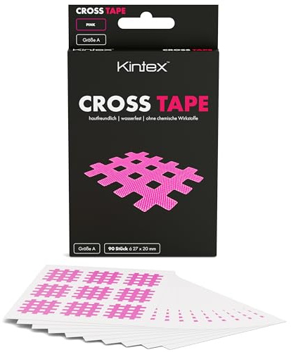 Kintex Cross Tape – självhäftande, hudvänlig, vattentät kinesiologitejp – nättejp för smärt- och utlösningspunkter – 90 stycken – rosa – 27 x 20 mm
