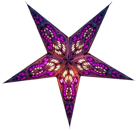 Faltbarer Advents Leuchtstern, 40 cm, Menor small violett | Hochwertiges Papier, handgefertigt, 9-zackig, TÜV geprüft, einfache Montage, stimmungsvolle Fensterdeko.