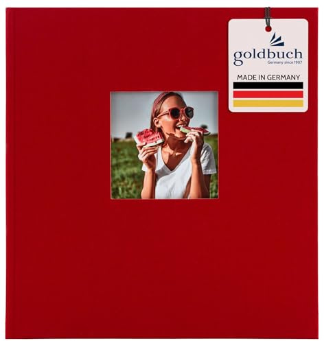 goldbuch 27 890 Bella Vista Fotoalbum mit Bildausschnitt Rot, Erinnerungsalbum im Format 30 x 31 cm, Foto Album 60 weiße Seiten mit Pergamin-Trennblättern, Fotobuch mit Leineneinband, Chilirot