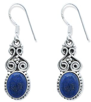 Ohrringe 925 Silber Lapis Lazuli blauer Stein Edelstein Ohrhänger echt Silber Damen Sterling Silber Hänger Geschenk (MOH-077-06)