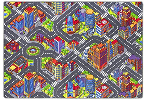 andiamo 293371 Kinderteppich Game City Bunt, Teppich mit detailiertem Straßenmotiv, Größe:140 x 200 cm
