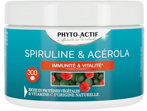 PHYTO-ACTIF | Spiruline & Acérola | Complément alimentaire Immunité & Vitalité | Système immunitaire renforcé | Réduit la fatigue | Riche en Vitamine C & Protéines végétales | 300 comprimés