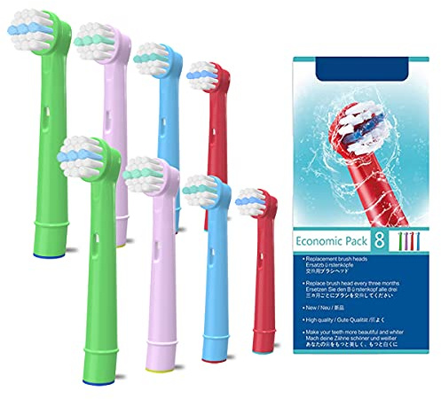 Kids Elektrische Zahnbürste Köpfe für, Ersatzbürstenköpfe Kids Brain Zahnbürste Köpfe Kompatibel für Empfindliche Saubere, Professionelle Pflege, Erweiterte Power, Floss Aktion, Pack von 8