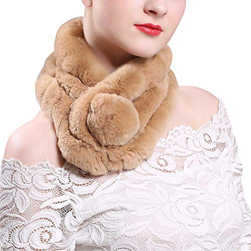 Petalum Kunstpelz Schal Fell Halstuch Damen Herbst Winter Warme Weich Einfarbig Loop Schal Schlauchschal Plüsch Schal mit Bommel