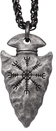 HAQUIL Viking Necklace for Men, Viking Helm of Awe Arrowhead Protection Talisman Pendant Necklace, Wheat Chain, Viking Jewelry Gift