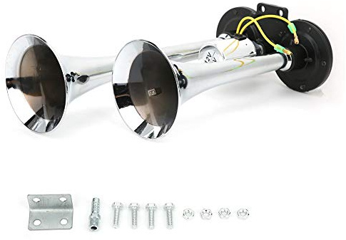 130dB 12V/24V Drucklufthupe, Universal Auto Pneumatische Drucklufthupe Doppeltrompetenzug Auto LKW LKW ABS Metall