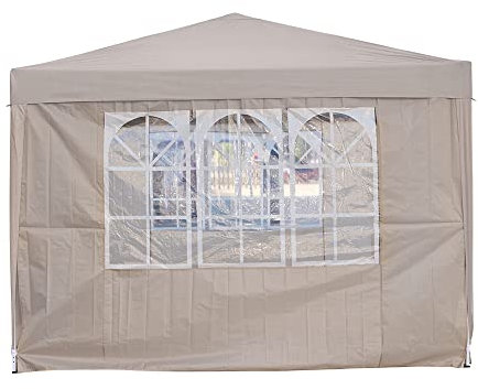 Pop Up Canopy 3x3m Gazebo Marquee Garden Awning Party Tent Canopy 4 polyester sidewalls (Beige)