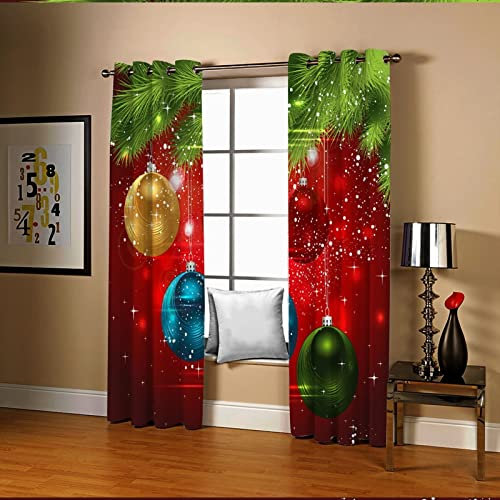 AMDXD Tenda Da Porta Interna, Tenda Per Finestra Lunga Poliestere Rosso Verde Blu Albero Con Palle di Natale Tende Oscuranti 214x214CM