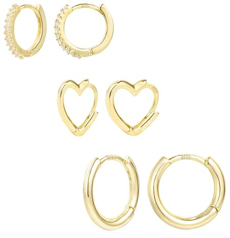 ALEXCRAFT 3Paar 14K Vergoldet Silber Creolen Kleine Ohrringe Set für Damen | Ohrringe Creolen Kleine Set Stapelbar Mehrere Ohrring Silber 925 Schlafen Knorpel Kreolen Huggies Creolen Gold Damen Schmuck