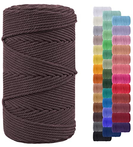 LEREATI Makramee Garn 4mm 200m Baumwollgarn Farbig Baumwollkordel Baumwollseil Baumwollschnur, Macrame Cord, Makramee-Garn Geflochten für DIY Basteln Wandbehang Hängepflanze Deko (Braun)