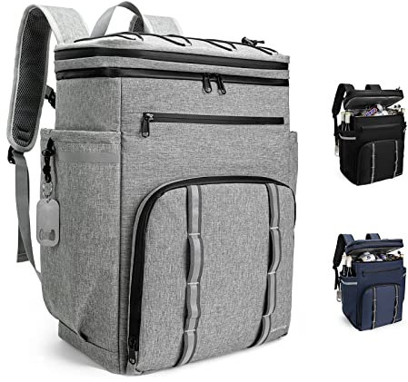 Rucksack-Kühler, isoliert, auslaufsicher, 45 Dosen, Strand-Kühler-Rucksack, große Kapazität, leichter Eistruhen-Rucksack, wasserdichte weiche Kühltasche, Camping, Wandern (Grau)