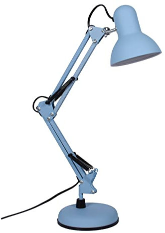 BEL AIR HOME - Lampada da scrivania a LED - Braccio snodato regolabile - Design vintage retro - Portalampada E27 - Ideale per studio e camera da letto - Blu opaco, Metallo