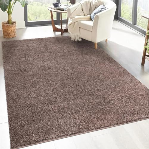 carpet city Shaggy matta med hög lugg – 200 x 290 cm – brun – lång lugg, vardagsrumsmatta, enfärgad modern – fluffiga, mjuka mattor, sovrum, dekoration
