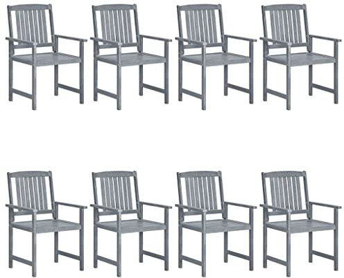 Makastle Gartenstühle 8er Set, Allwetter Terrassenstuhl Bistrostuhl Gartenstuhl Gartensessel Landhaus Akazie Holz Grau Finish Stuhl Sessel Holzstuhl Balkonstuhl für Balkon Garten, 57 x 60 x 92 cm