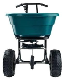 Horison Industries Winter Salt and Grit Spreader Ice Melt Unit 53kg Capacity – Aftercut Road Salt Spreader on Wheels with Pneumatic Tires for De-Icing, Road Gritting, and Snow Control — Green/Black