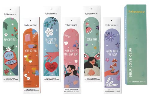 Folkulture Räucherstäbchen, Grüner Tee, Rose, 6er-Set (120 Incense Sticks) | natürlich und ungiftig | Organische und langsam brennende Düfte