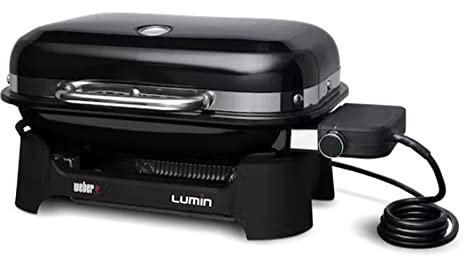 Weber Lumin Compact Barbecue Elettrico, Griglia di Cottura 43 x 32cm, Portatile, Raggiunge 315 °C, Versatile - Ideale per Rosolare, Affumicare, Cuocere al Vapore, Scongelare - Nero (91010953)